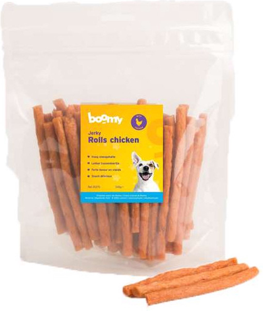 Boomy - Jerky Roll Chicken - Glutenvrije hondensnacks - Kauwstaafjes hond - Hondensnoepjes met kip - 3 x 100g