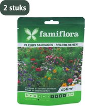 Famiflora wildbloemenmengsel bloemenzaden - 2 zakken - 37 verschillende bloemsoorten - tot 100m²