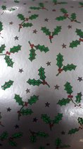 Inpakpapier Kerst Hulst Zilver- Breedte 50 cm - 100m lang