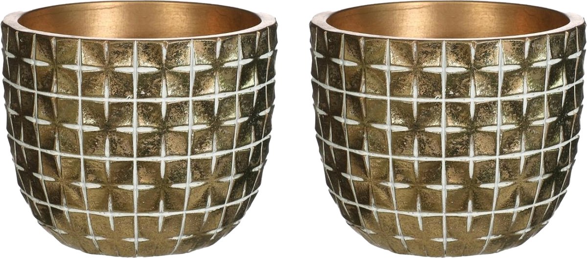 Ideas4Seasons Bloempot/plantenpot ruit motief Hanoi - 2x - goud - D14 x H12 cm - voor binnen