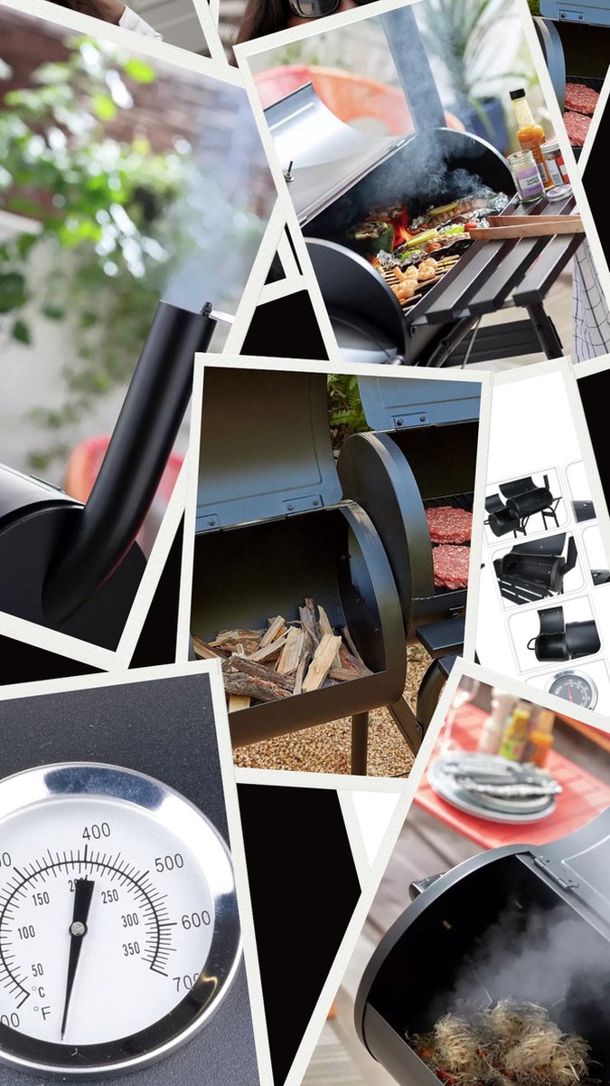 Vaggan Smoker Houtskoolbarbecue - Cilinder Rookoven -Barbecue Smoker - Houtskool Rookoven - Verrijdbare BBQ -118 x 53 x 102 cm- Gegalvaniseerd Staal - Thermometer van Vaggan — afbeelding 3