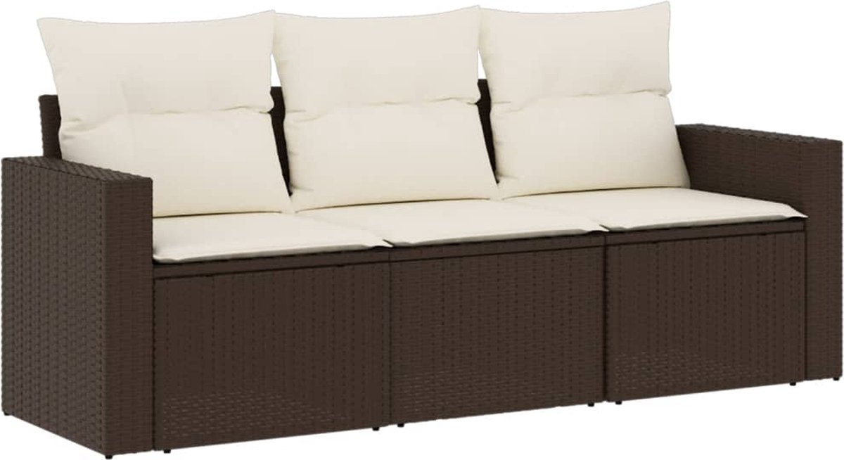 vidaXL 3-delige - Loungeset - met - kussens - poly - rattan - bruin