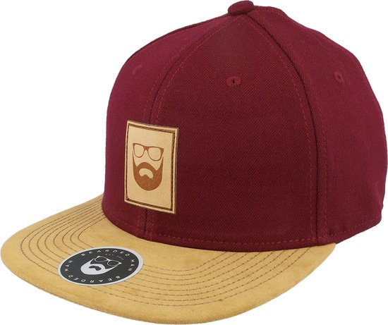 Hatstore- Logo Patch Maroon/Suede Snapback - Bearded Man Cap