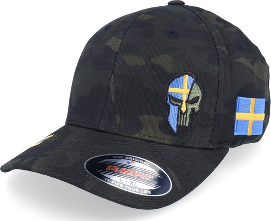 Hatstore- Sverige Sweden Color Army Skull Multicam Flexfit - Army Head Cap