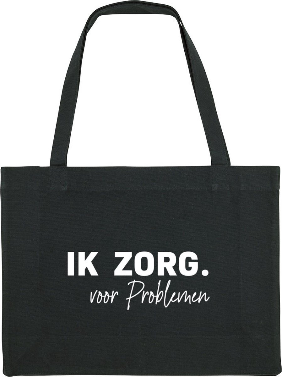 Ik zorg voor problemen Shopping Bag - shopping bag - shopping tas - tas - boodschappentas - cadeau - zwart - grappige tekst - bedrukt