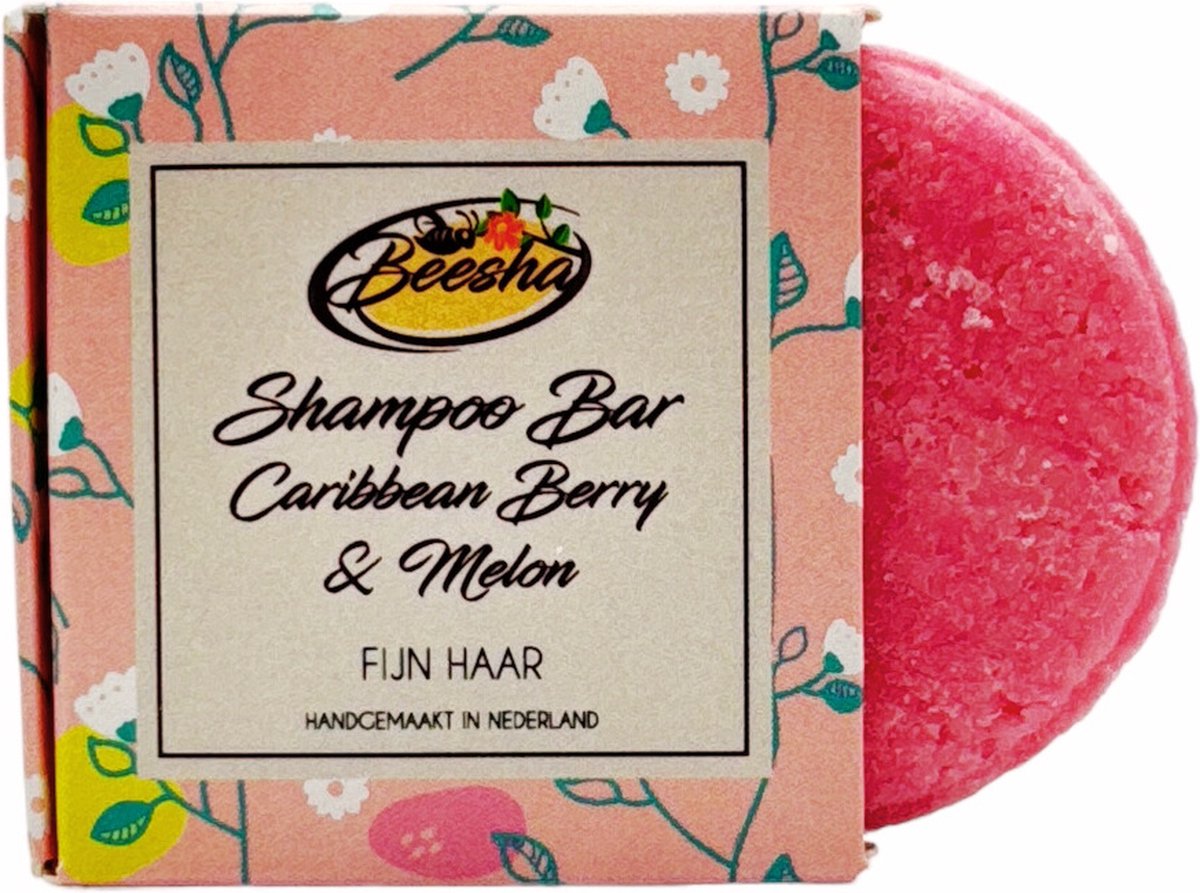 Beesha Shampoo Bar Caribbean Berry & Melon | 100% Plasticvrije en Natuurlijke Verzorging | Vegan, Sulfaatvrij en Parabeenvrij | CG Proof