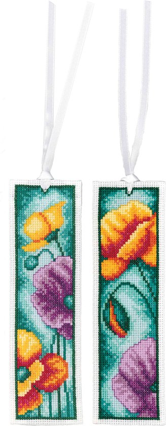 Vervaco - Bladwijzer kit - Klaprozen set van 2 - PN-0211783 - Borduren - Borduurpakket - Borduurpakket volwassenen - Borduurpakket kind