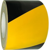 Markeringstape textiel - geel zwart - 25 meter breedte 100 mm linkswijzend