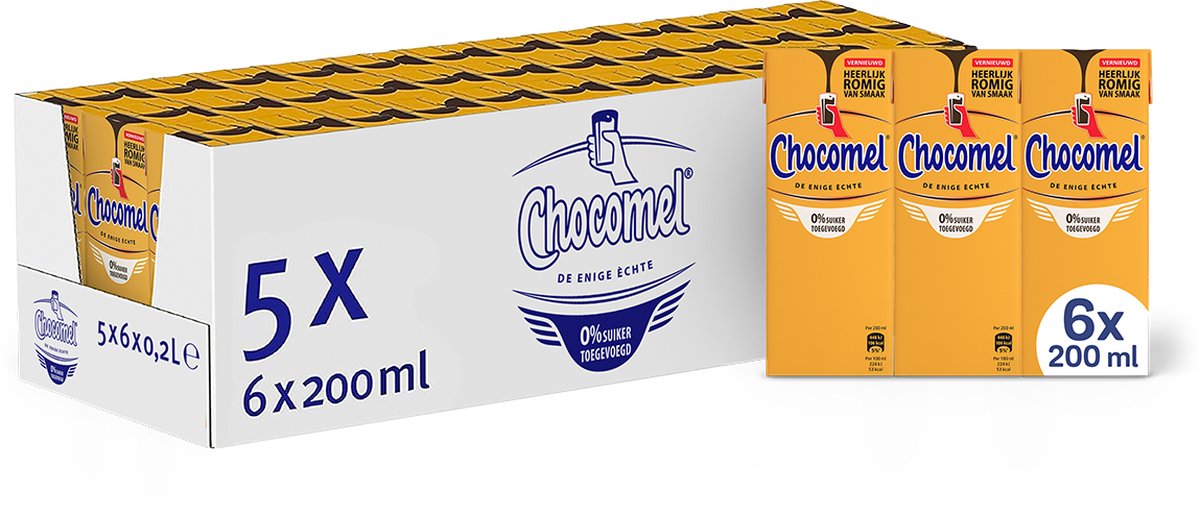 Chocomel – Chocolademelk – 0% Toegevoegde Suiker – Drinkpakjes Mini – Houdbaar – 5 x 6 x 200 ml – Voordeelverpakking