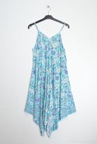 Lange dames jurk Ariel gebloemd motief sky blue hemels blauw wit groen paars roze strandjurk XL/XXL