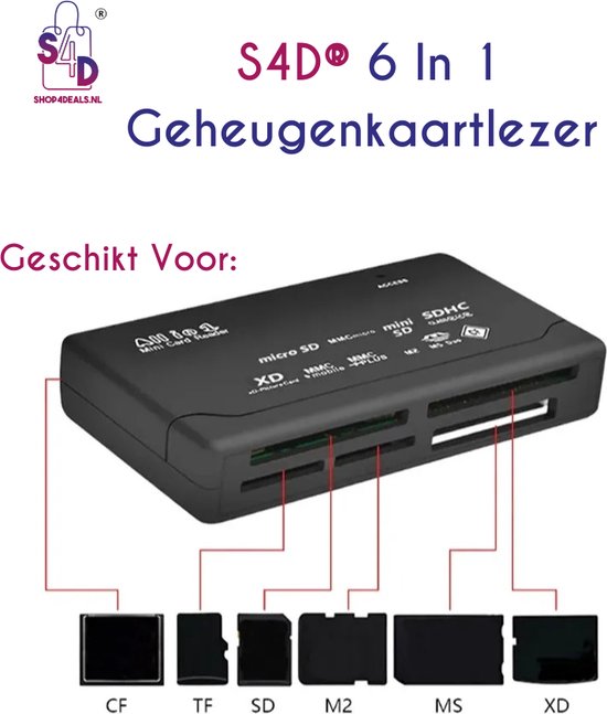 Foto: S4d geheugenkaartlezer memorycard reader cardreader 6 in 1 geschikt voor cf tf ms m2 sd en micro sd kaart