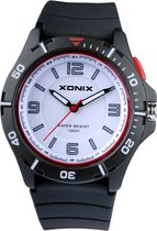 Xonix PO-B06 - Horloge - Analoog - Unisex - Siliconen band - ABS - Cijfers/Streepjes - Waterdicht - 10 ATM - Zwart - Wit
