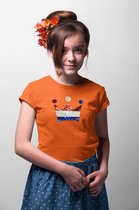 T-shirt kinderen Kroontje met magic sequence | Koningsdag Kleding | Oranje | maat 134