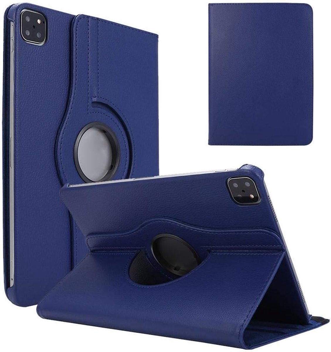 Book Cover Geschikt voor: iPad Air 13 inch (2025) M3 / Air 13 inch (2024) M2, iPad Air 6 2024 hoes en Apple iPad Pro 2020 / 2021 / 2022 Hoes (12.9 inch) Draaibaar Hoesje - Multi stand Case - Donkerblauw