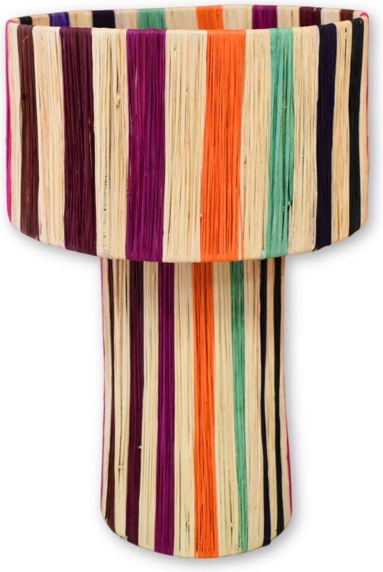 Poufs&Pillows Abat-jour en raphia coloré fait à la main - Beauté artisanale vibrante - 35 cm de hauteur - Belle lampe de table
