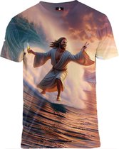 Surfende Jezus op vakantie- DJ Kat T-shirt Maat S - Crew neck - Festival shirt - Superfout - Fout T-shirt - Feestkleding - Festival outfit - Foute kleding