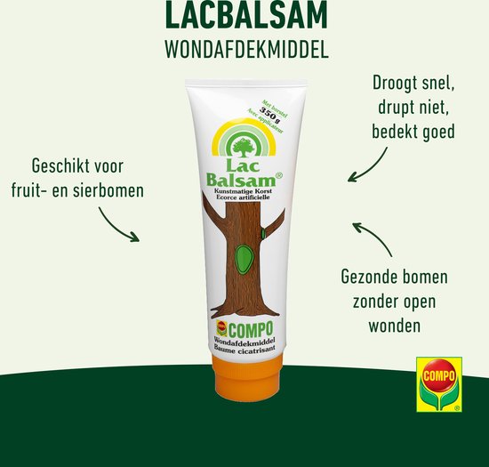 COMPO LacBalsam wondafdekmiddel - kunstmatige korst - met borsteltje - voor fruit- en sierbomen - tube 350 g - Compo