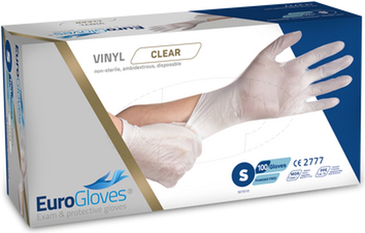 Goedkoopste Eurogloves handschoenen vinyl poedervrij transparant - Small- 3 x 100 stuks voordeelverpakking