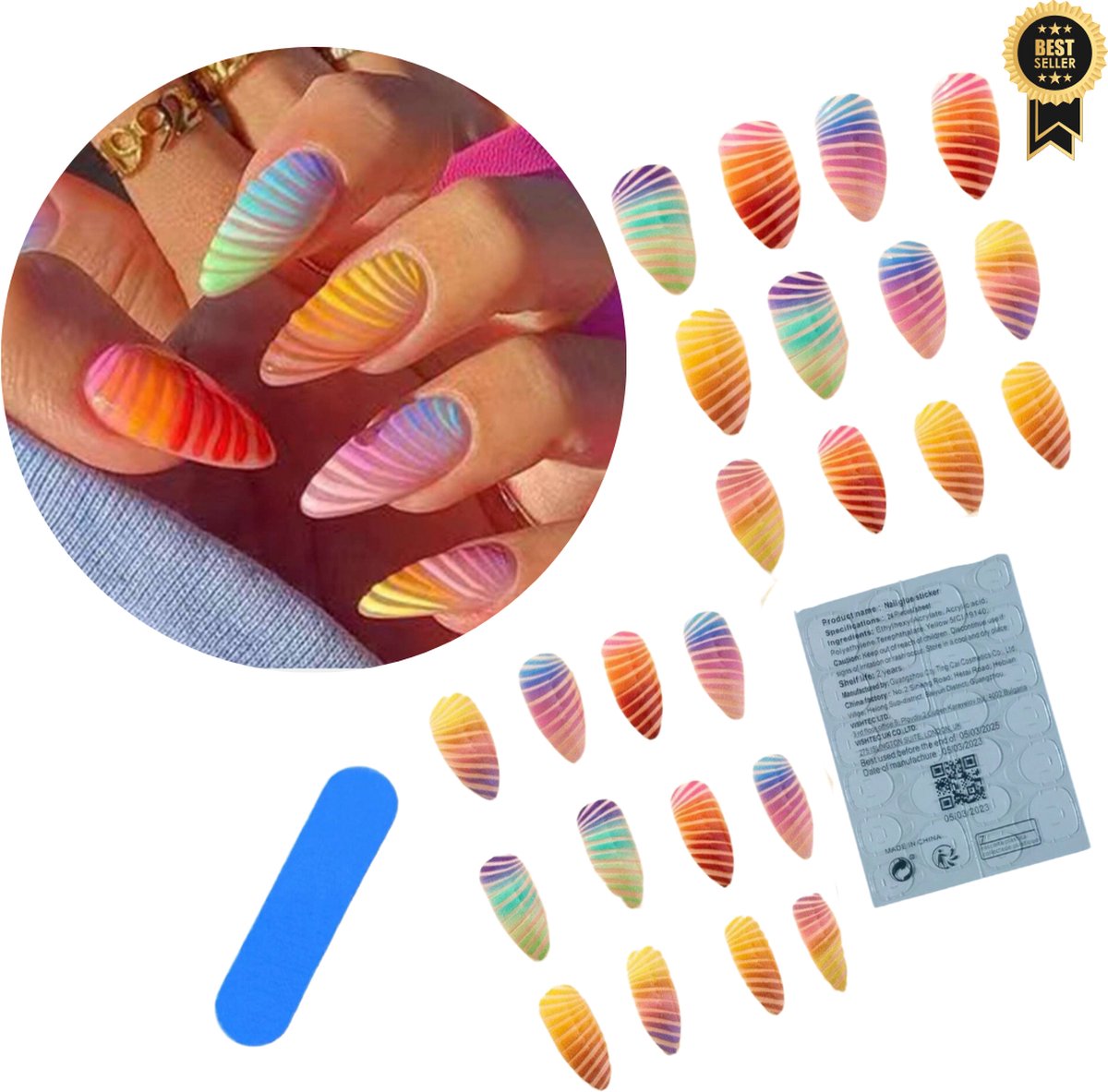 Goedkoopste GUAPÀ® Plaknagels Regenboog | 24 stuks valse nagels | Press On Nails | Zelfklevende Plaknagels | Nepnagels | Kunstnagels | Compleet plaknagels starterspakket | Nagels Wraps | Nail Art | 24 stuks plaknagels Rainbow