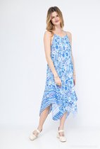 Lange dames jurk Ariel gebloemd motief licht saffier blauw groen wit roze paars zwart korenblauw strandjurk M/L