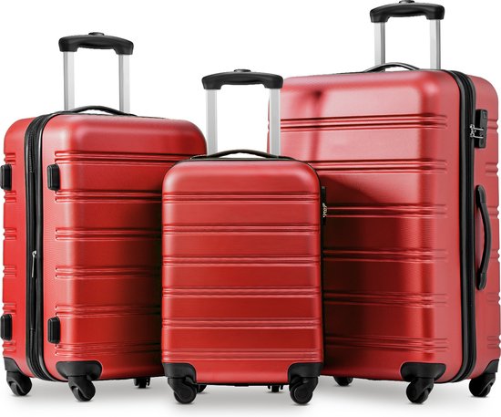 Hardside-kofferset, koffer, bagageset met spinnerwielen, botsbeschermingshoek, 3-delige set, TSA-slot, uitbreidbaar, handbagage (20/24/28, Rood)
