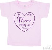 Soft Touch T-shirt Shirtje Korte mouw "De liefste mama is toevallig mijn mama" Unisex Katoen Roze/paars Maat 62/68