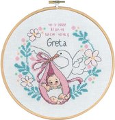 Borduurpakket Geboortetegel ooievaar meisje Greta om te borduren Permin 92-9860