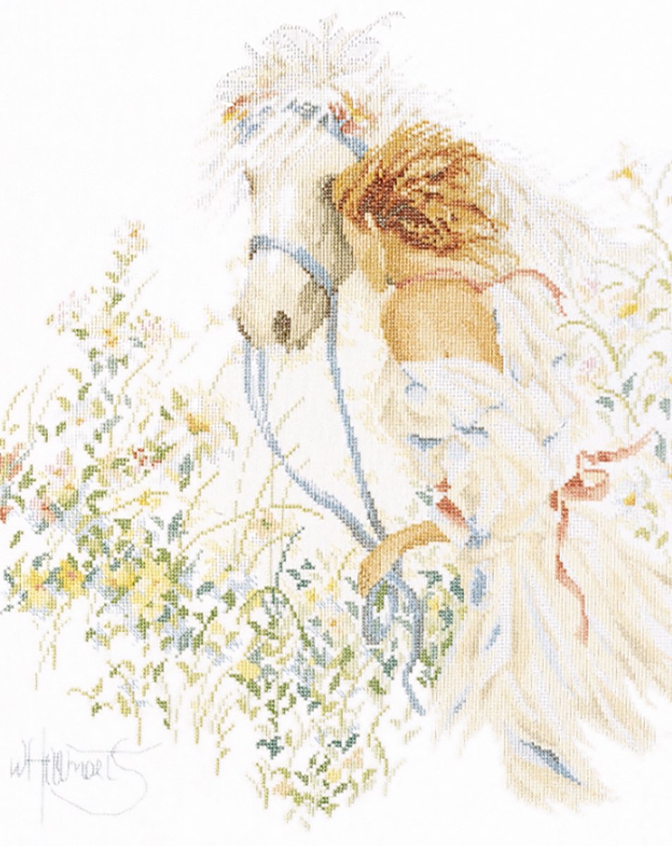 Borduurpakket Lanarte PN-0007952 willem haenraets, meisje met paard en bloemen