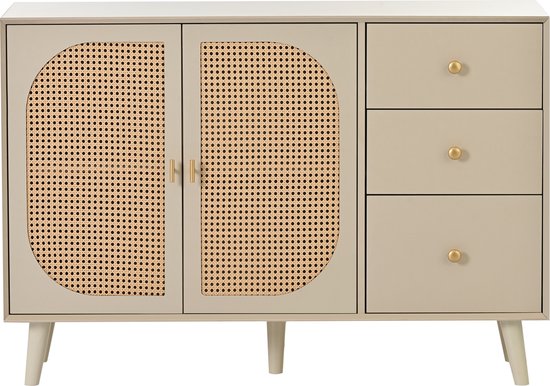 Sweiko Woonkamer ladekast, opbergkast, zijpaneel, TV tafel, met deuren en lades, met grote opbergruimte, beige, breedte 120 cm