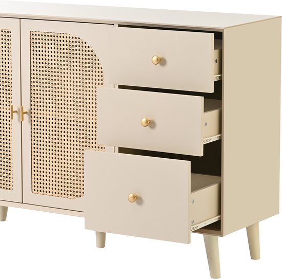 Sweiko Woonkamer ladekast, opbergkast, zijpaneel, TV tafel, met deuren en lades, met grote opbergruimte, beige, breedte 120 cm