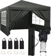 Qualytents - Partytent - Easy up - 3 x 3m - Paviljoen met Zijpanelen - Opvouwbaar - Waterdichte Tent - In Hoogte Verstelbaar - Zwart - Extra stevig