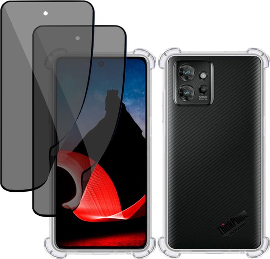 Hoesje + 2x Privé Screenprotector geschikt voor Motorola ThinkPhone – Privacy Tempered Glass - Case Transparant