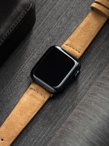 Apple Watch Leren Horlogeband - Brown Suede Camel - 42mm, 44mm, 45mm