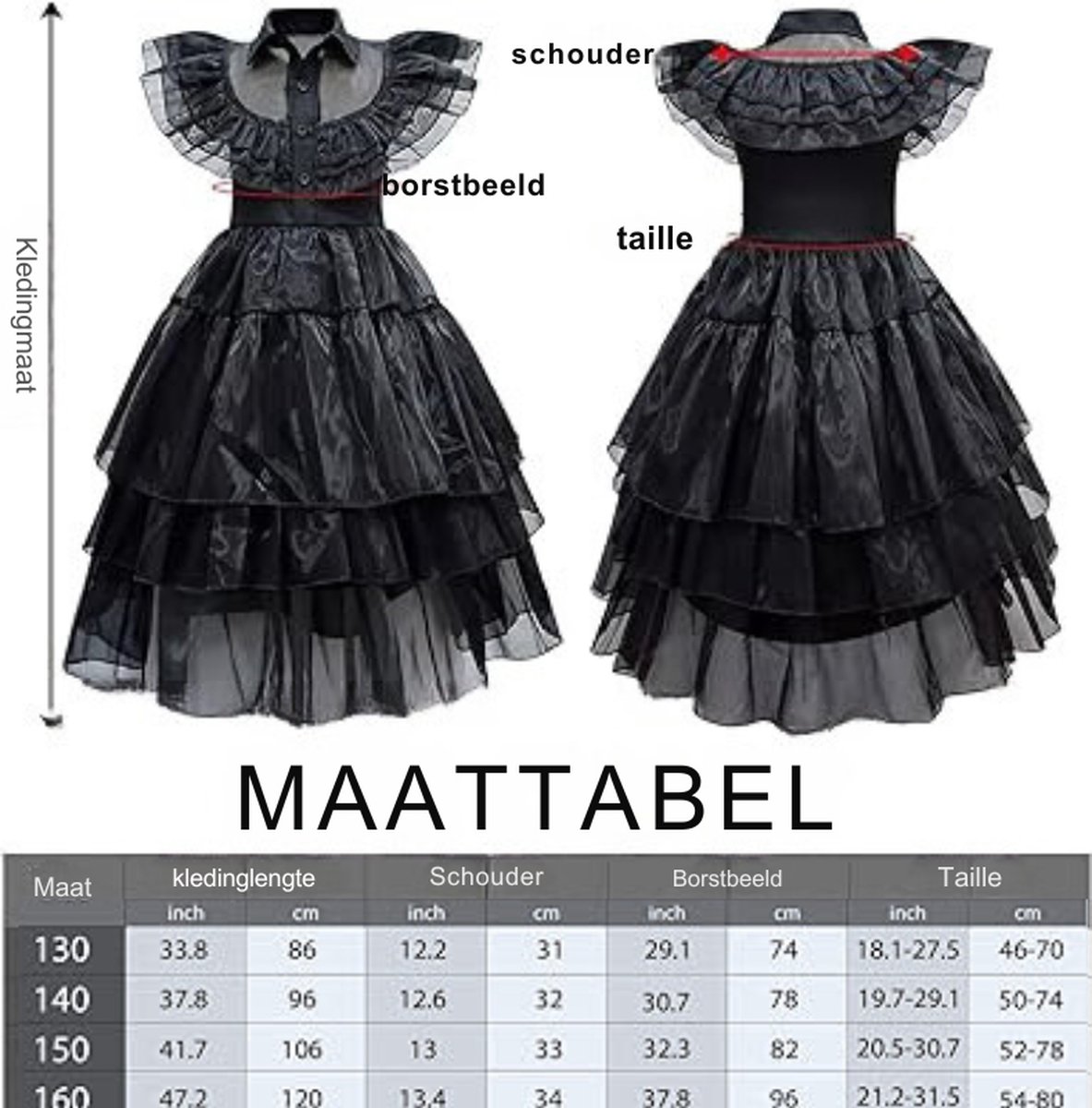 Costume de déguisement - Costume du mercredi Enfants - Robe noire pour Filles - 160 cm Costume de déguisement - Costume du mercredi Enfants - Robe noire pour Filles - 160 cm