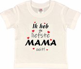 T-shirt Kinderen "Ik heb de liefste mama ooit!" Moederdag | korte mouw | Wit/rood/zwart | maat 98/104