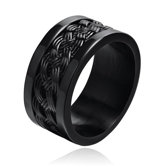 Zwarte mannen Ring Verweven Band - Mendes Jewelry-20mm