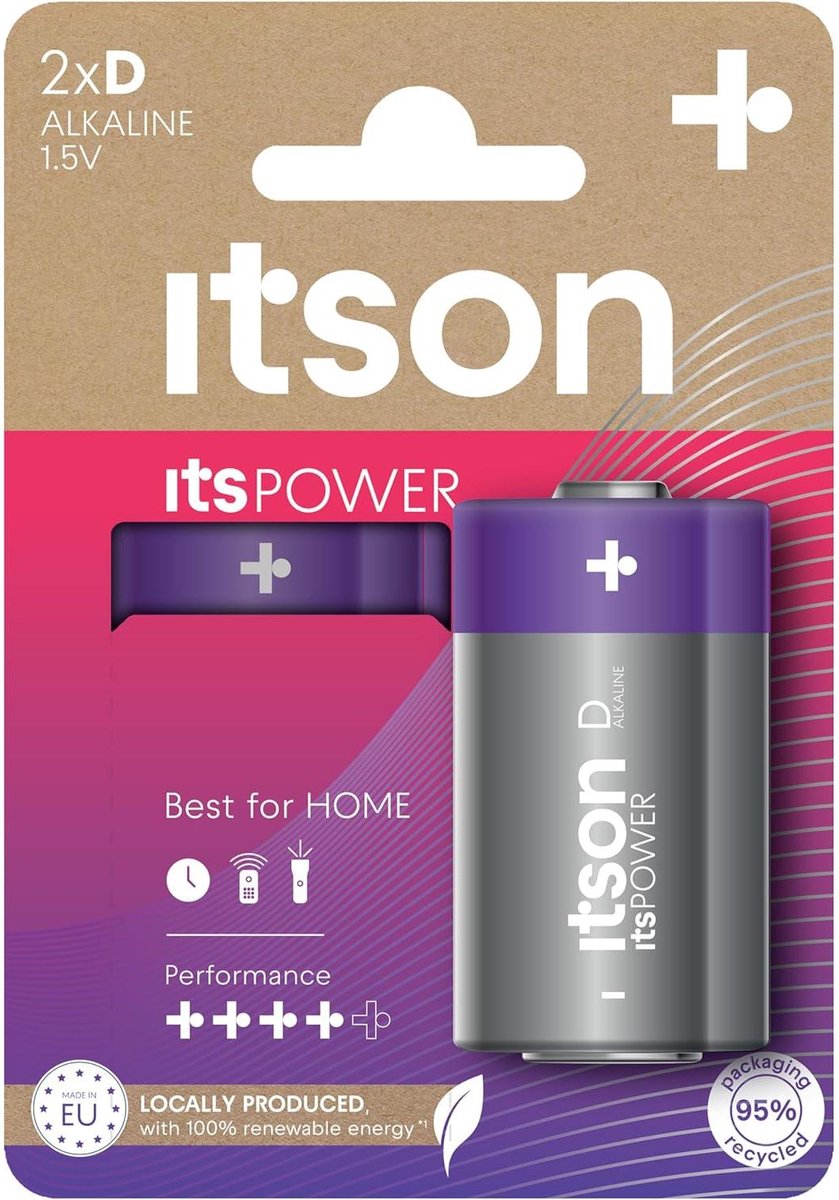 ITSON, itsPOWER D alkaline battery, pack of 2, LR20IPO/2CP
