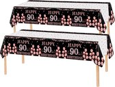 2x Tafelkleed Laken 90 Jaar Verjaardag Versiering Tafeldecoratie Feest Rose/Zwart Tafellaken Plastic Tafelzeil 274*137cm