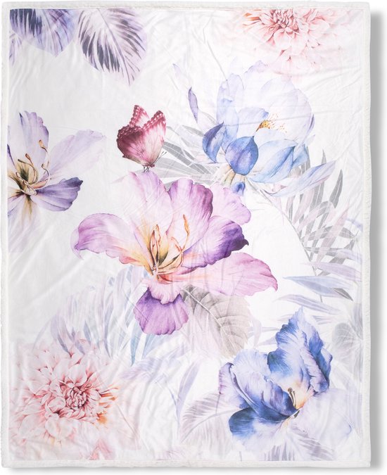Prachtig velvet plaid Flora - 130x160 - voelt extra zacht en fijn aan - uniek ontwerp - voegt kleur aan de kamer - te gebruiken als deken, sprei en woonaccessoire
