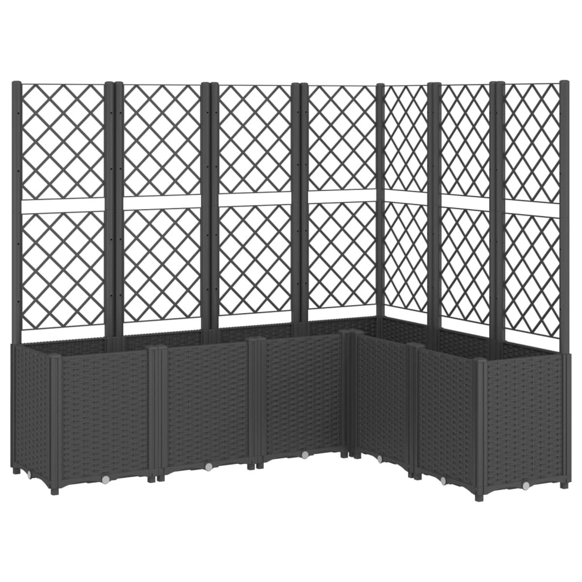 Plantenbak met klimrek - Bloembak - Weerbestendig - Met trellis - Buiten - Polypropeen - Plantenrek - Rechthoekig - 6x85 Liter - Zwart