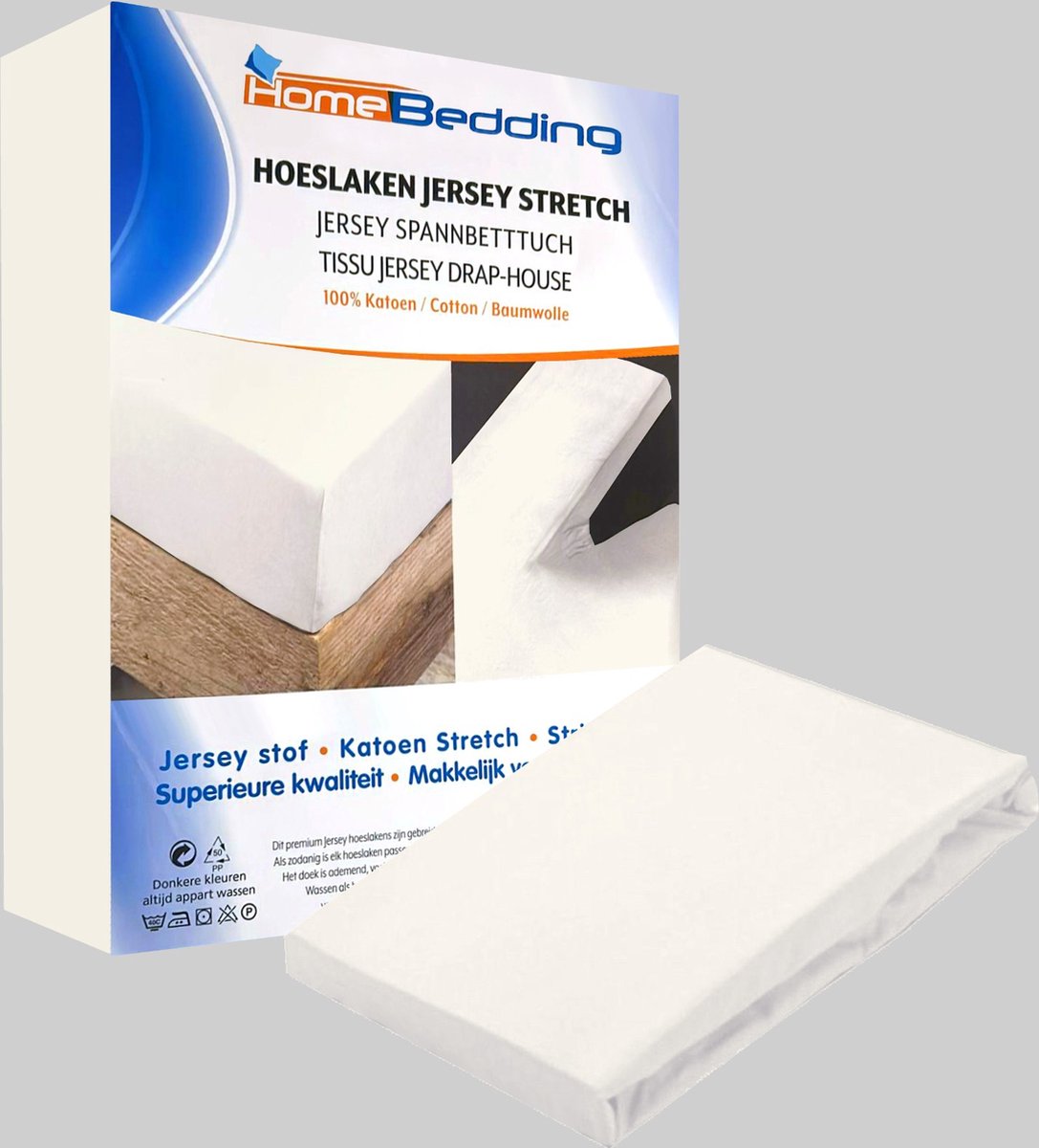 Premium- Jersey hoeslaken stretch Lits-jumeaux - Hoeslaken - 190x220 +40cm - 100% katoen -‎ Créme