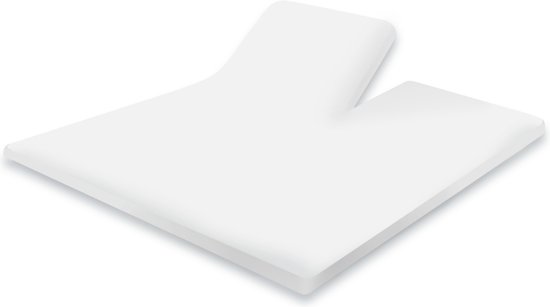 Drap-housse blanc pour surmatelas fendu, avec une encoche en haut.