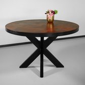 Table à manger ronde en bois de manguier à chevrons 120cm Avelyn table industrielle ronde marron table de salle à manger en manguier durable