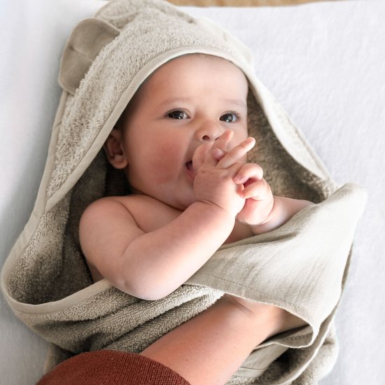 Voordeelset - The Original Baby Shower Glove met 2-in-1 Badcape en Hydrofiele Doek - Nifty - Baby Washandje - Lange washand - Badcape 100x100 - Washandje Baby - Biologisch Katoen - Vanille — afbeelding 4