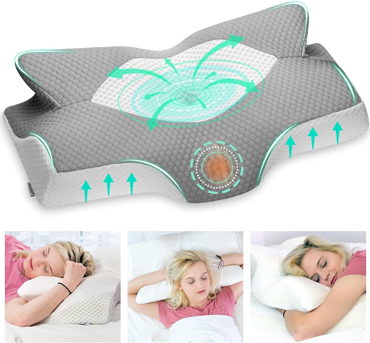 cervicaal orthopedisch kussen van traagschuim, uitneembaar ergonomisch nekkussen voor hals schouderpijn, neksteunkussen voor zijslaper (Grijs 64 x 12,5/10,5 x 42cm)