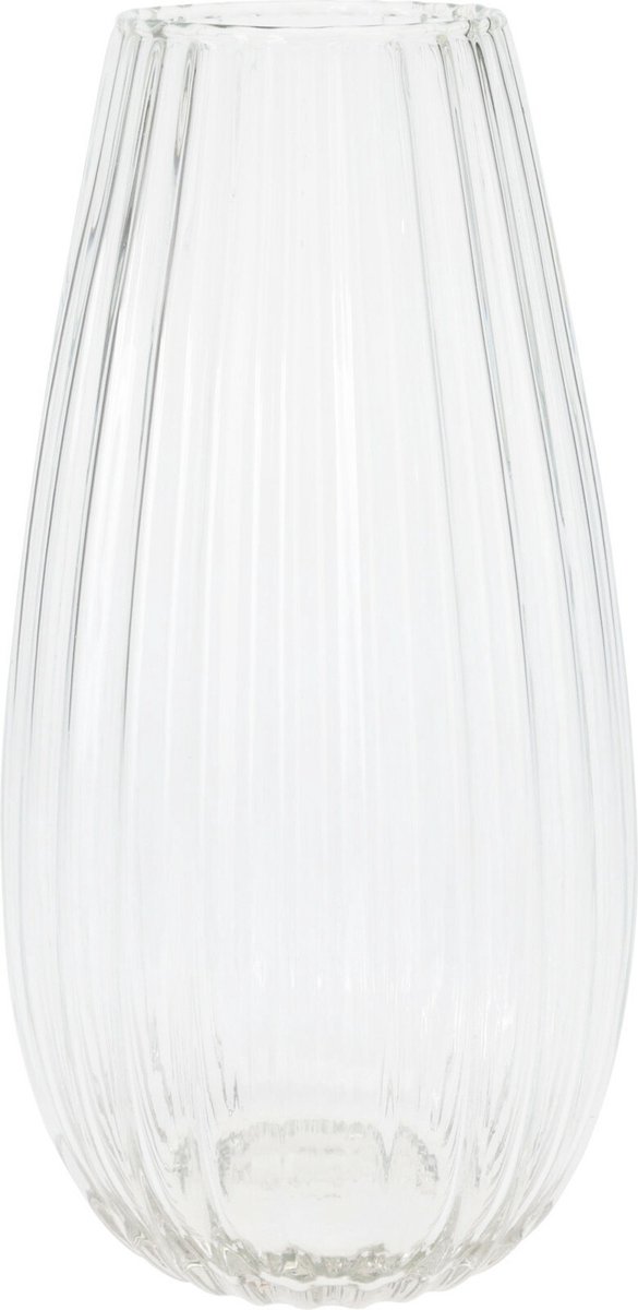 Home & Styling Bloemenvaas - Felicia - glas met streep reliëf - transparant - 15 x 30 cm