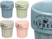 Vessia Espresso/koffie kopjes set Italia - 6x - pastel kleuren mix - 80ml - Porselein - met print