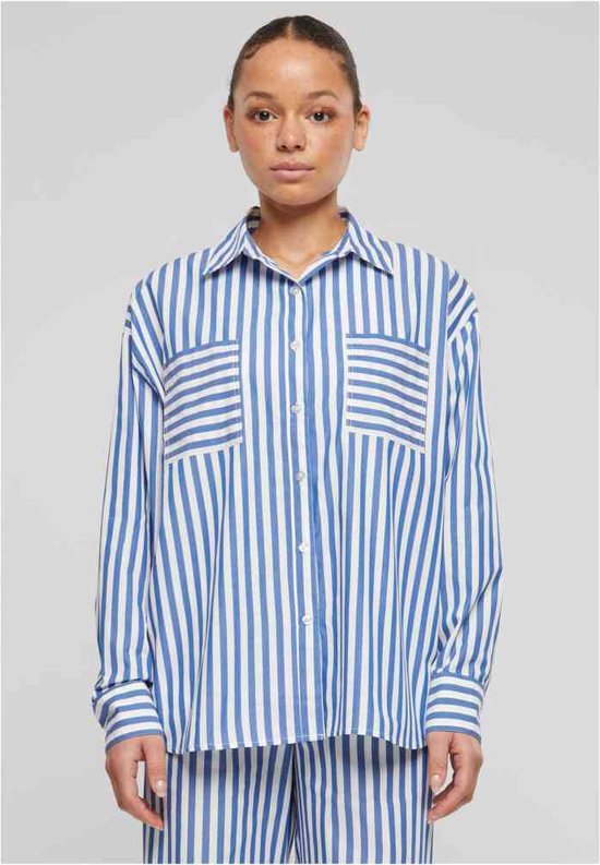 Urban Classics - Striped Relaxed Shirt Blouse - XXL - Wit/Blauw