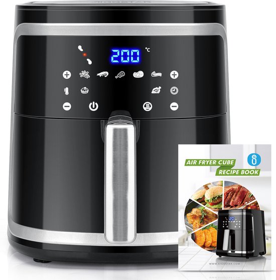 Aigostar Airfryer XXL - Heteluchtfriteuse - Digitale Touchscreen - 7 Automatische Programma's - 7 Liter - 1900W - Kookboek - Zwart | Cube 30IBT