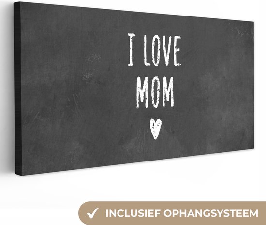 Canvas schilderij 40x20 cm - Wanddecoratie I love mom - Quotes - Spreuken - Mama - Muurdecoratie woonkamer - Slaapkamer decoratie - Kamer accessoires - Schilderijen - Moederdag cadeautje - Cadeau voor moeder - Tekstbord